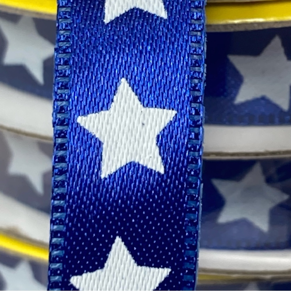 Berwick Offray Coin Edge Blue White Star Patriotic Ribbon 7/16" 9"